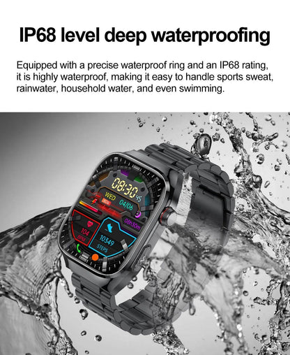 2025 Novo Smartwatch Tela AMOLED de 2.04 polegadas Chamada Bluetooth IP68 À Prova D'água 650mA Smartwatches Esportivos Masculinos Android Grau Militar