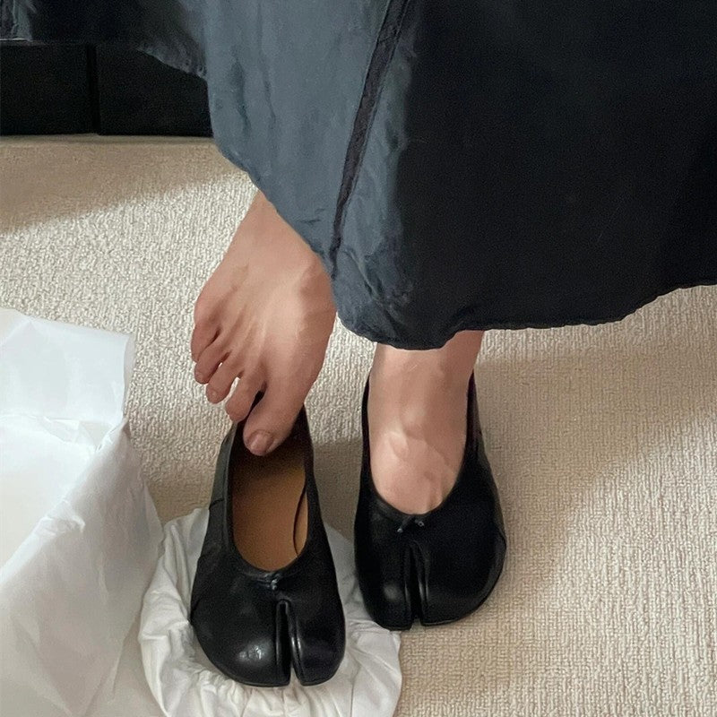 Fashion Soft Leather Split Toe Women Tabi Ballet Flats Spring Autumn Comfortable Walking Lazy Loafers Casual Girls Dance Shoes