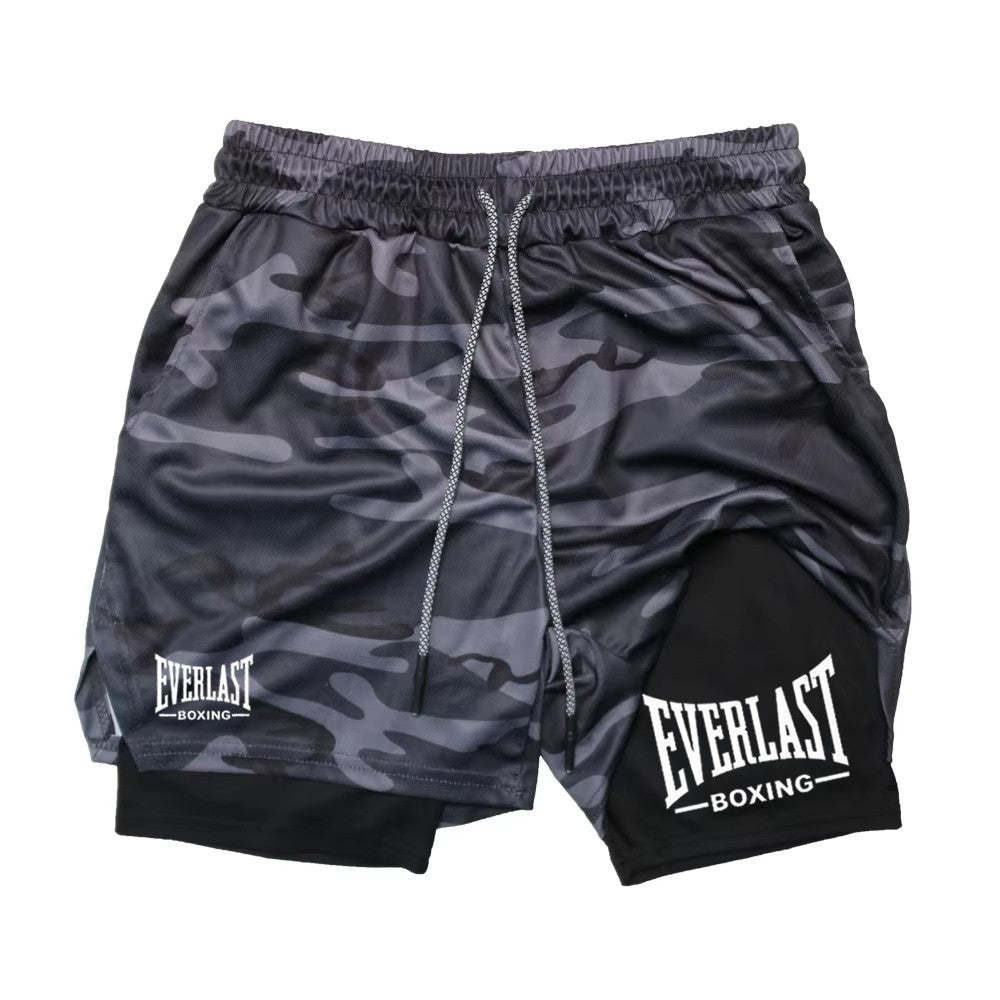 Men's compression gym shorts, EVERLAST printed sports pants, double layered, quick drying, basketball,  muscle, fitness RL0365