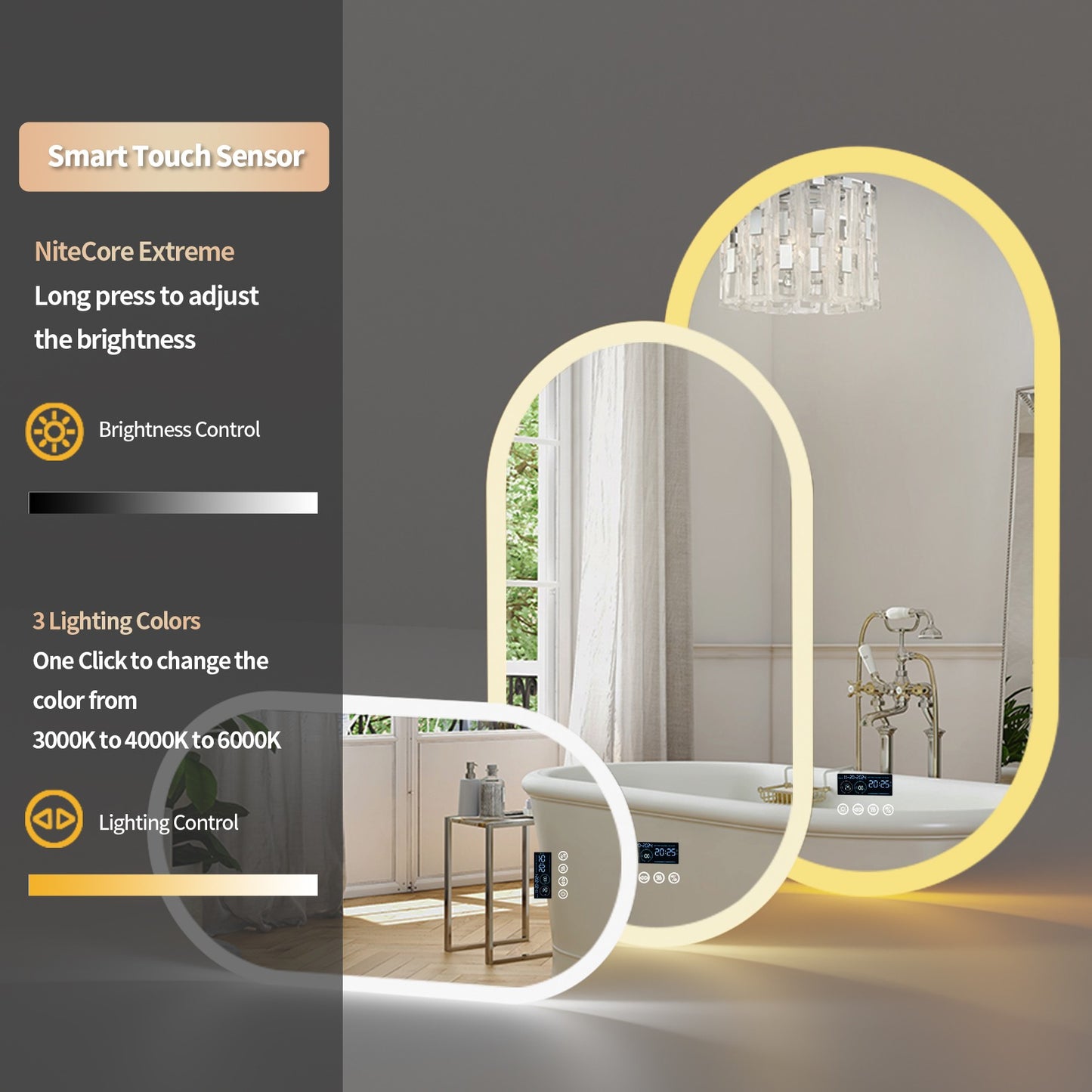 LUVODI 20x32” Led Lighted Bluetooth Bathroom Mirror Backlit Illuminate Dimming Vanity Mirror with Time Date Display Anti-fog