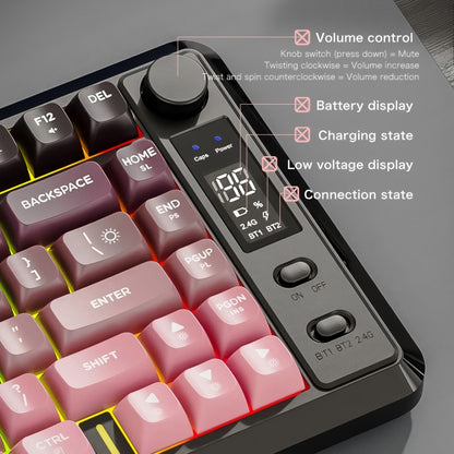 Teclado sem fio com tela M75, Bluetooth Dual-mode, teclas esféricas PBT gradiente, teclado gamer