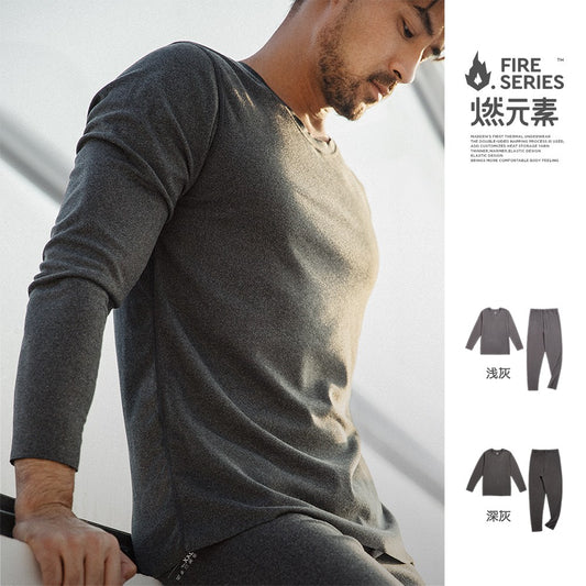 Maden Autumn and Winter Men Seamless Thermal Underwear Set Elastic Slim Inner Wear Underwear O-neck Long Sleeve Thermal Suit