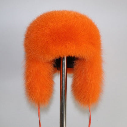 2025 Novo Chapéu Feminino Ushanka Russo de Pele de Raposa Natural Inverno Grosso Quente Orelhas Moda Chapéu Bomber Senhora Gorro Genuíno de Pele de Raposa Real