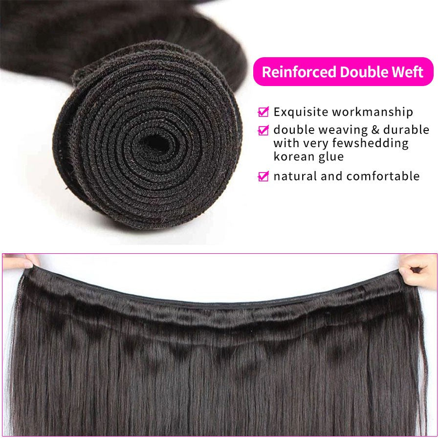 Pacotes de Cabelo Virgem Liso Brasileiro 12A, Extensões de Cabelo Humano 100% Não Processado, 14-30 Polegadas, Trama Dupla