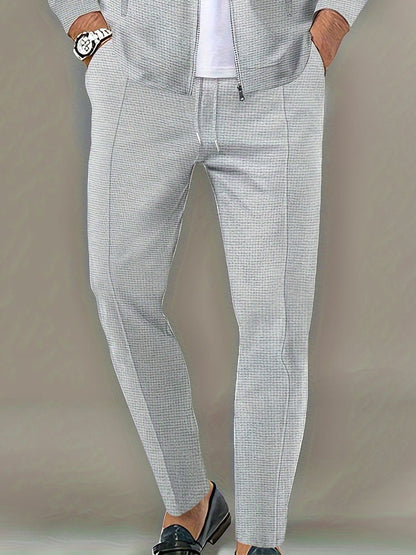 Calça Masculina Casual de Waffle de Cintura Média Calça Leve e Elegante Adequada para Todas as Estações