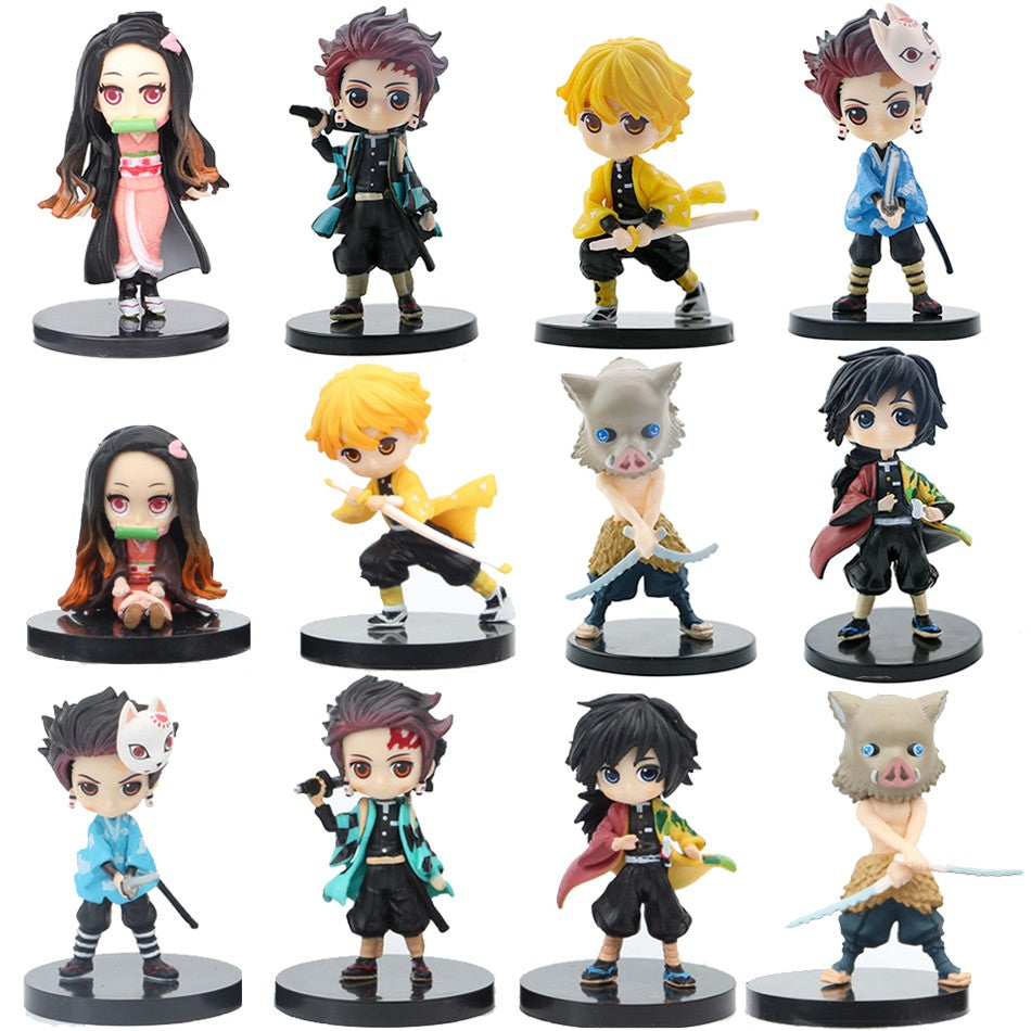 6 unidades/12 unidades/conjuntos Q Posket Atacado de Miniaturas Demon Slayer Kimetsu No Yaiba Pequenas Bonecas de PVC Decoração de Mesa