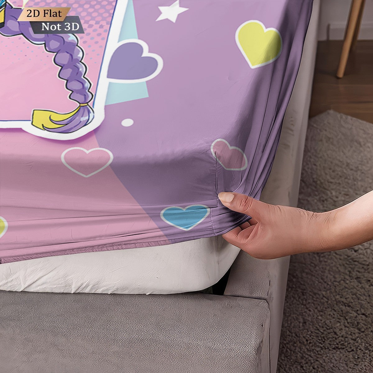 3 Peças K-Pop Caça-Demônios Estampa Lençol Sem Elástico Conjunto de Lençol Multi Tamanho Capa de Cama Macia Decoração de Quarto Lavável à Máquina
