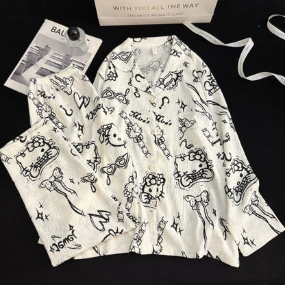 Harajuku Style Kawaii Sweet Loungewear 2 PC Set Line Star Dog Print Cute Casual Women's Pajamas Autumn Long New Fashion Homewear