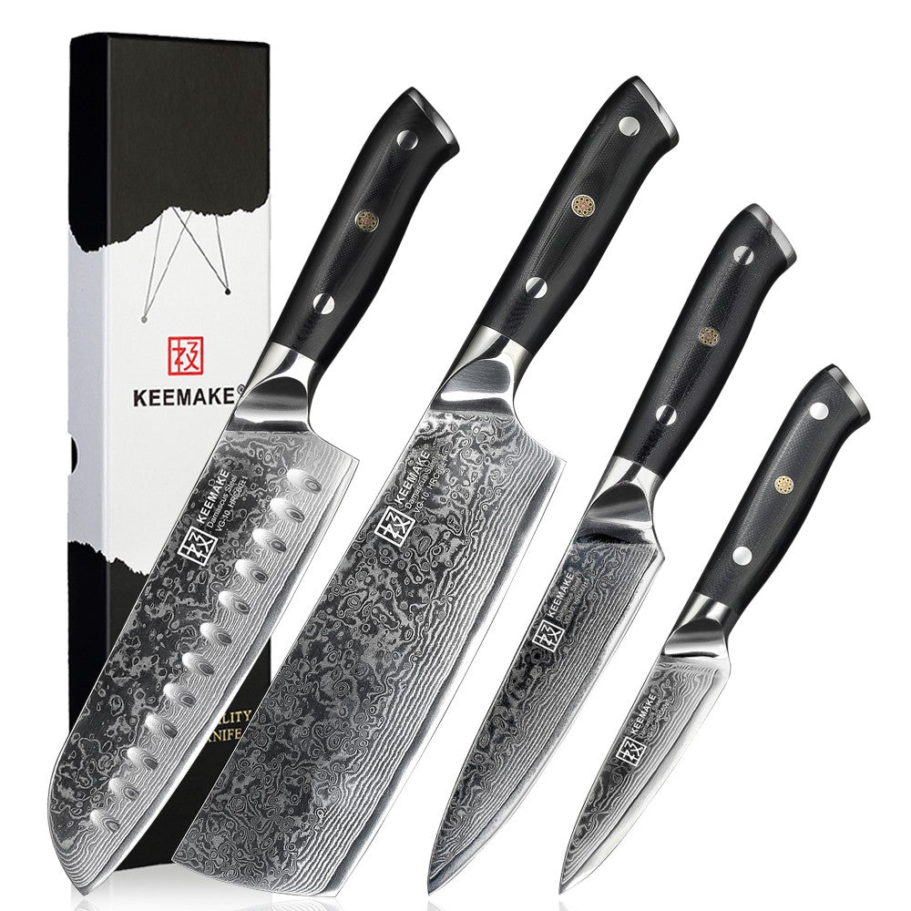 Conjunto de Facas de Cozinha KEEMAKE Design Faca de Utilidade Japonesa para Chef Faca de Corte de Aço Damasco de Alto Carbono para Vegetais e Carnes