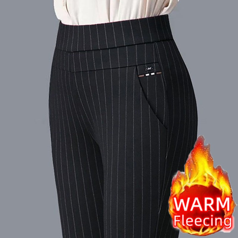 2025 Autumn Winter Casual Elegant Office Slimming Solid Color Fleecing Thick Thin Women's Pants Elastic Waist Tight Pencil Pants