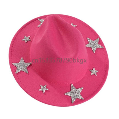Elegant Western Hat Shimmering Rhinestones Star Sunproof Hat For Women Men Wear J78E