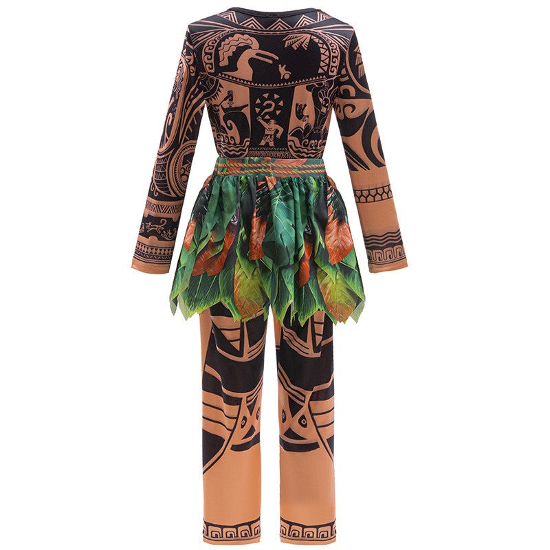 Girls Halloween Cosplay Moana Dress Ocean Adventure Role Play Costume Vaiana Princess Boys Maui Costume Vestidos Party Dress