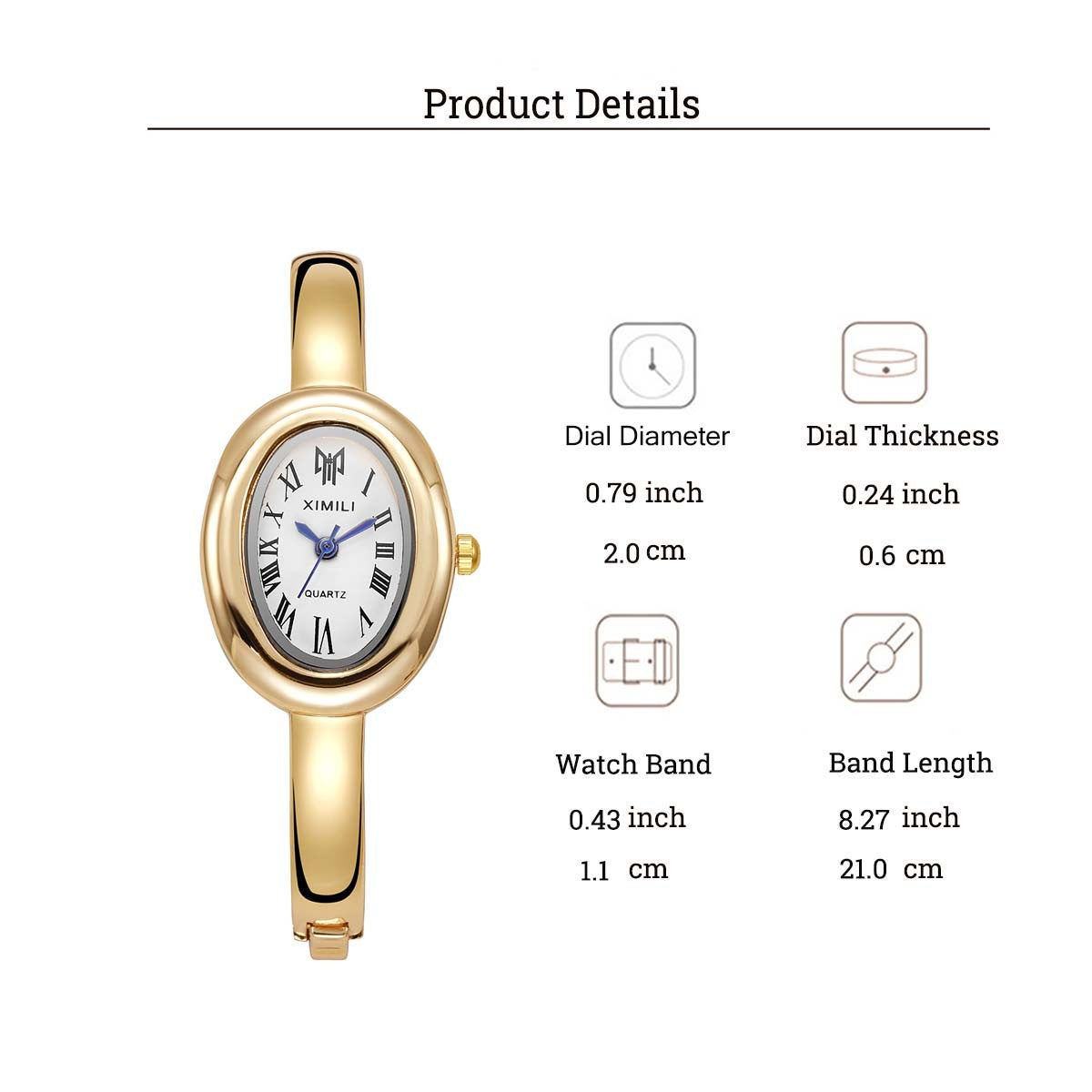 Niche Design Oval Bangle-style Quartz Women's Watch, Roman Dial, Exquisite Retro Light Luxury Versatile Ladies' Watch