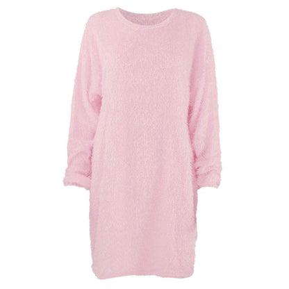 Women Winter Sweater Knit Crewneck Warm Long Sleeve O-Neck Casual Sweatshirts Dress Solid Color Oversized Basic Ladies Cloth