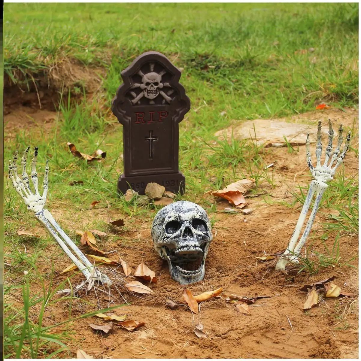 Halloween Realistic Skull Skeleton Head Human Hand Arms for Halloween Party Home Garden Lawn Halloween decor Skeleton Stakes