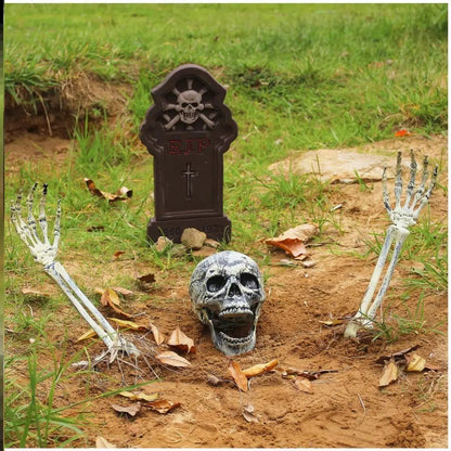Halloween Realistic Skull Skeleton Head Human Hand Arms for Halloween Party Home Garden Lawn Halloween decor Skeleton Stakes
