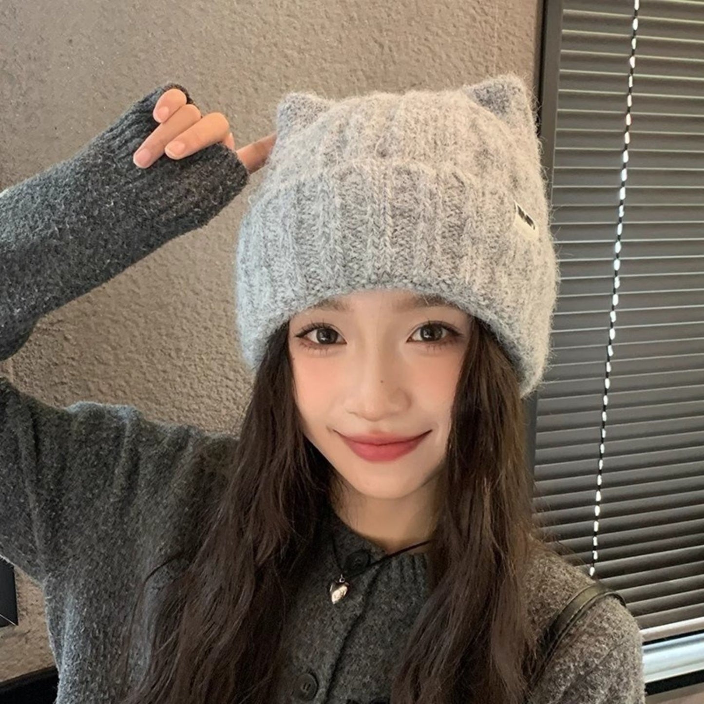 1PC Cat Ear Knitted Beanies, Cute Winter Warm Wool Hats For Women, Korean Style Fashion Headwear