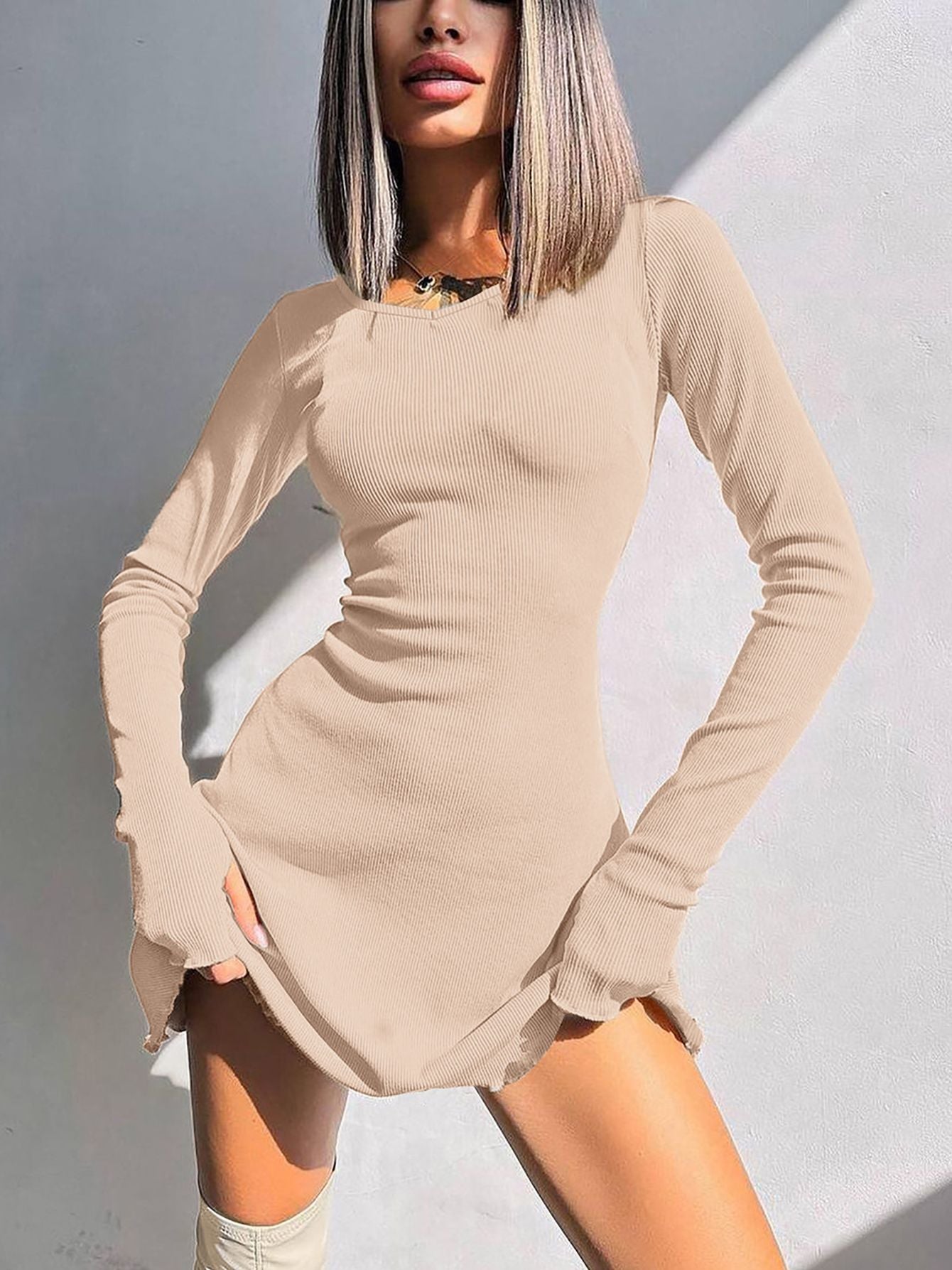Dulzura Women 2024 Spring Autumn Fashion Long Sleeve Knitted Streetwear Bodycon