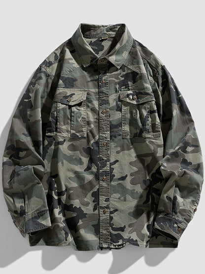 2024 New 95% Cotton Men's Shirt Camouflage Long Sleeve Drop Shoulder Button Pockets Cowboy Loose Casual Work Jeans Shirts