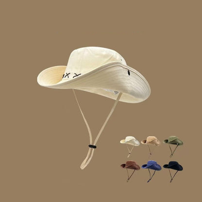 Breathable Western Cowboy Hat Adjustable Retro Wide Brim Sun Hat Mountaineering Anti UV Fisherman Sunshade Cap Unisex
