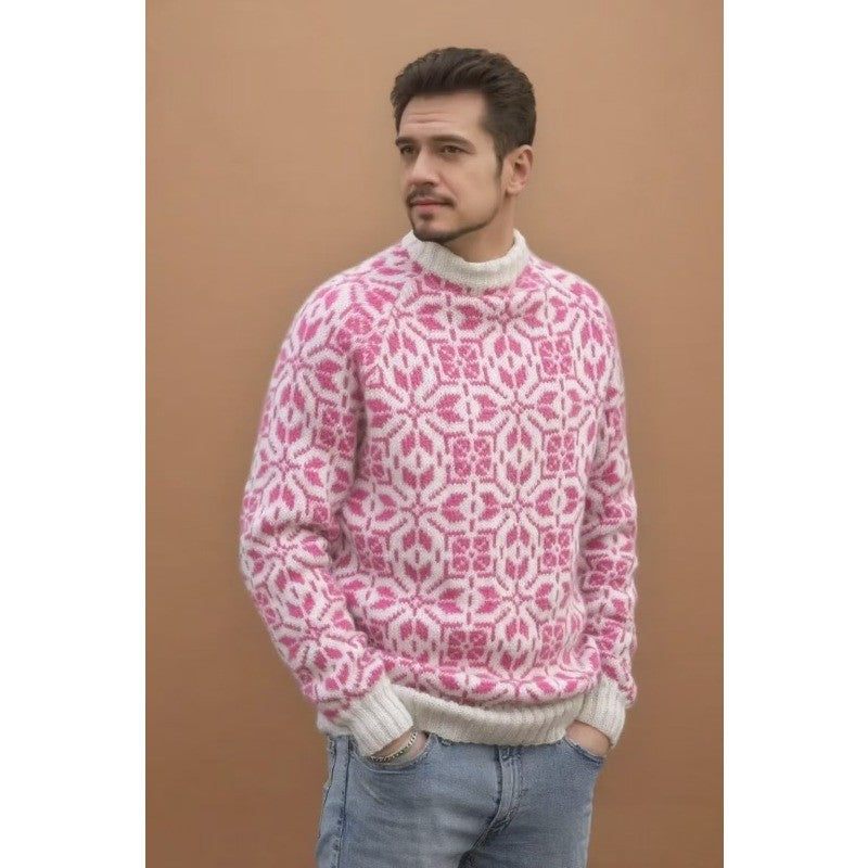 New Style Simple Retro Fresh Jacquard Sweater Loose Street Pullover Contrast Color Long Sleeve Knitted