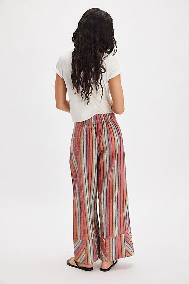 Fashion Printed Striped Wide-leg Long Pants Women's New Spring Autumn Loose Casual High-waisted Slimming Beach Long Pants Female