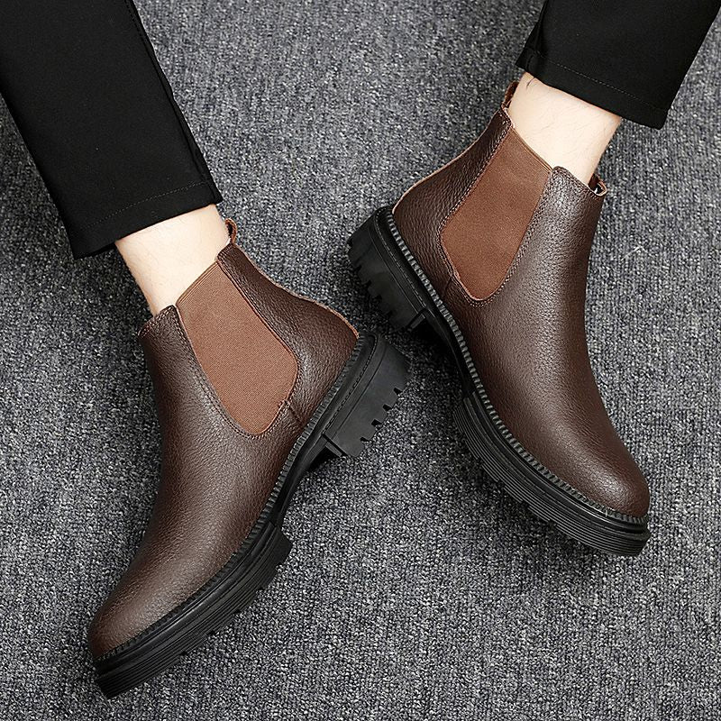 Genuine Leather Mens Chelsea Boots Slip on Male Casual Footwear All-match High Quality Ankle Boots Vintage Style Business Botas