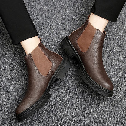 Genuine Leather Mens Chelsea Boots Slip on Male Casual Footwear All-match High Quality Ankle Boots Vintage Style Business Botas