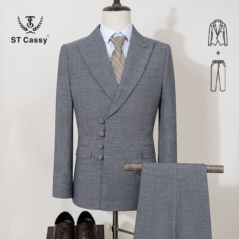 ST Cassy Elegant man suit for wedding Slim Fit Double Breasted Multiple buttons Casual Business man 2 piece outfit set