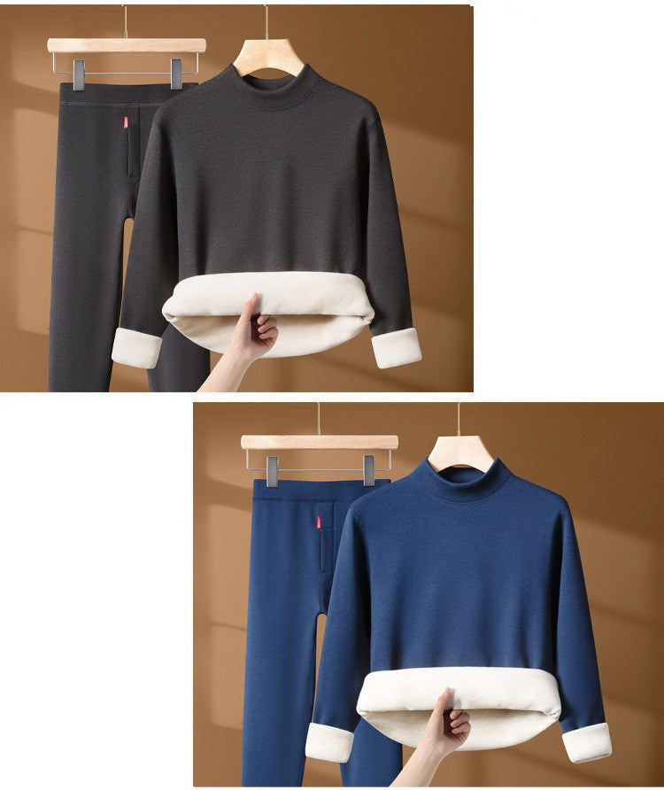 Winter Thermal Underwear Set For Men And Women Thick Velvet Lining Suitable For Wearing Cold Warm Underwear's Top And Bottoms