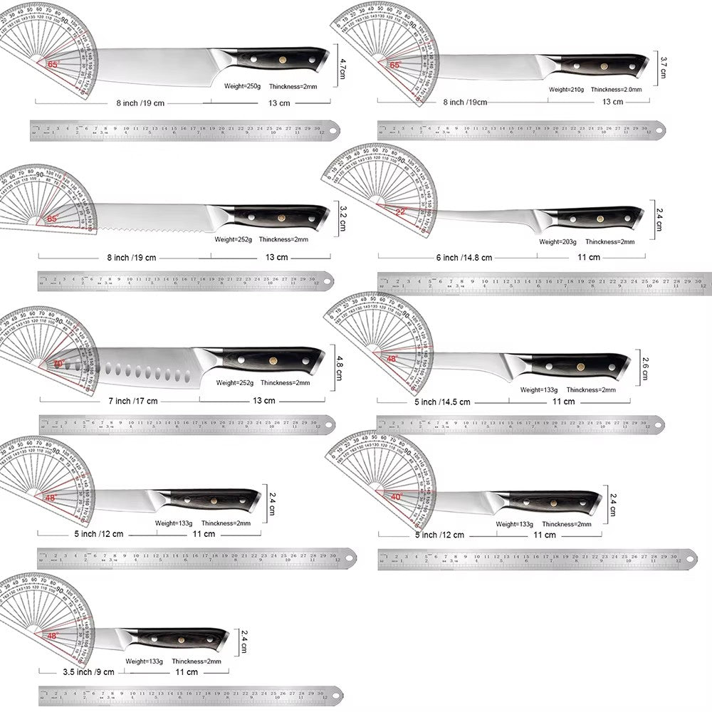 Facas de Cozinha Premium 1-9PEÇAS Conjunto de Facas Japonesas de Aço Inoxidável 5CR15 Incluindo Facas Santoku, Cutelo, Utilitária e de Desossar