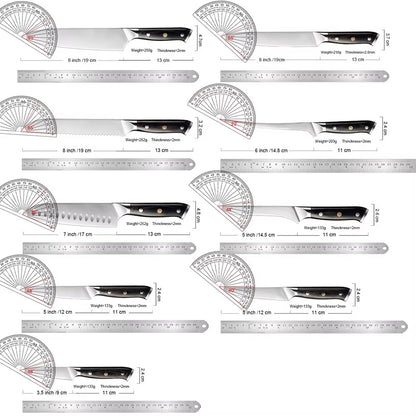 Facas de Cozinha Premium 1-9PEÇAS Conjunto de Facas Japonesas de Aço Inoxidável 5CR15 Incluindo Facas Santoku, Cutelo, Utilitária e de Desossar