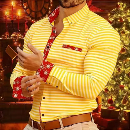 2026 New Christmas Men's Shirt - Buttoned Casual Shirt - Long Sleeve Series - Embroidered Patchwork Shirt - Daily Casual Wear -