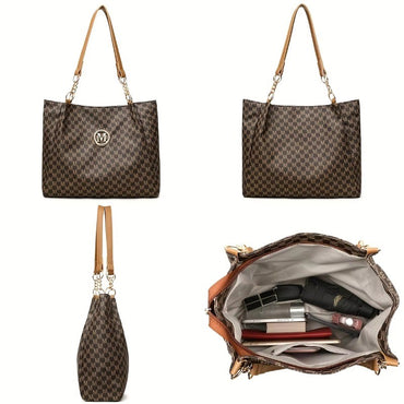 Vintage Geometric Tote Bag Synthetic Leather Letter "M" Design for Women Handbag Shoulder Bag Large Capacity Shopping Travel Bag