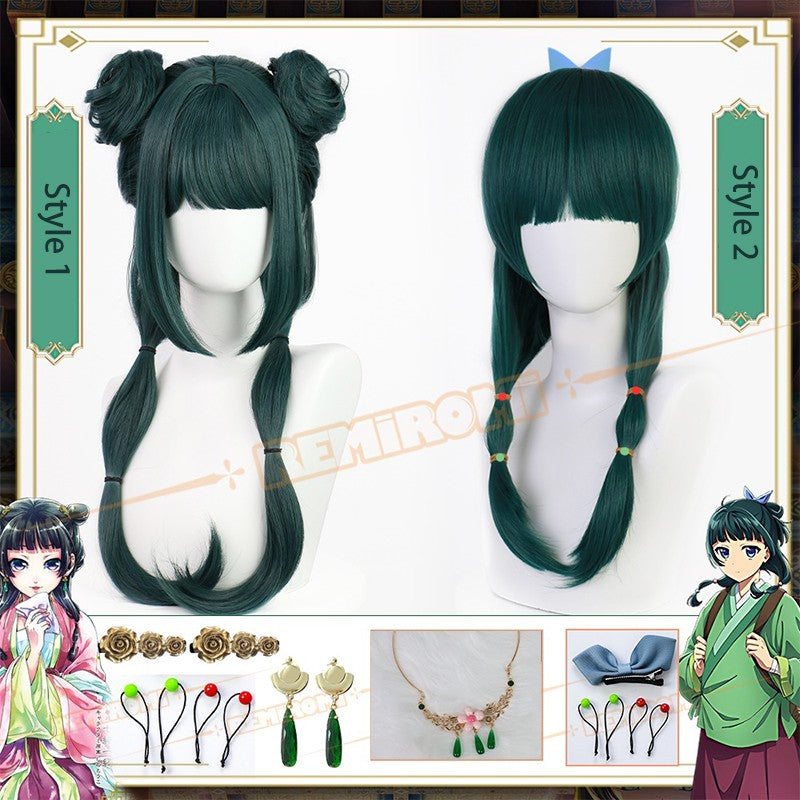 Peruca de Cosplay Maomao Sintética Anime The Apothecary Diaries Cabelo Verde 2 Estilos Kusuriya no Hitorigoto Grampo de Cabelo Touca + Touca de Peruca