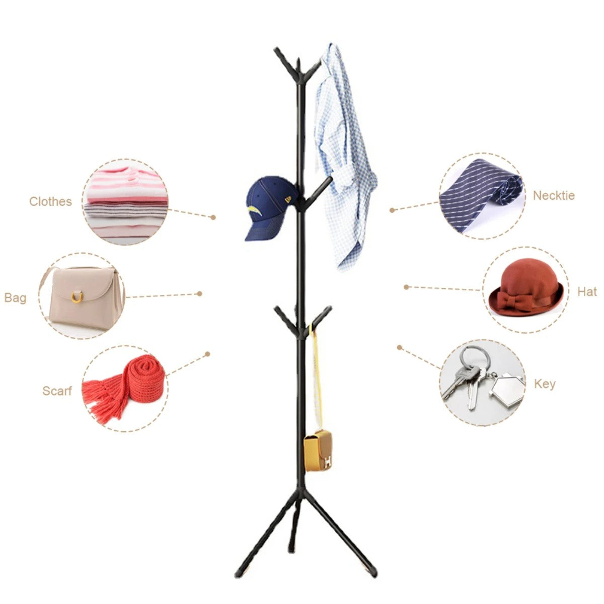 Floor Standing Clothes Rack Tree Branch Shape Multi Hook Mobile and Convenient Coat Rack for Home Living Room Clothing Storage