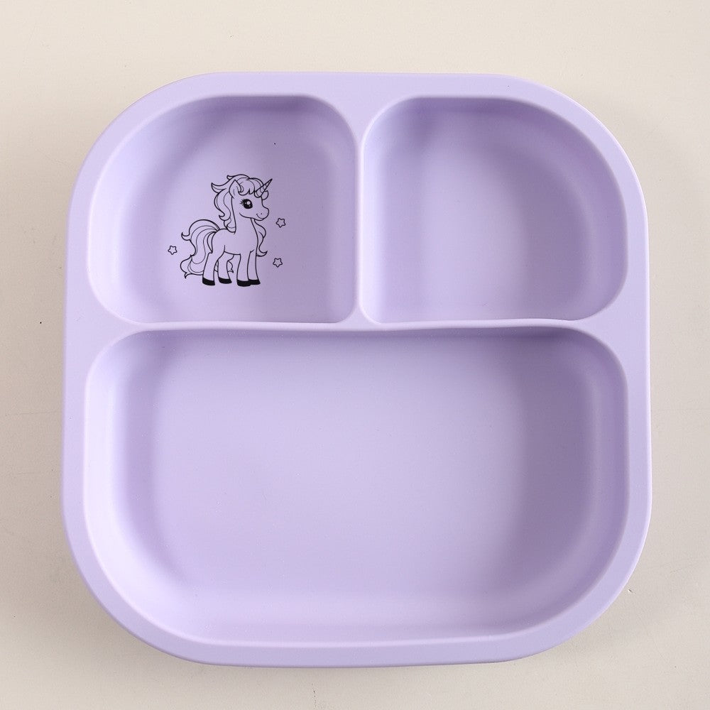 Spill-Proof 3-Section Suction Plate | Custom Name & Fun Cartoon Designs for Toddlers baby silicone square plate