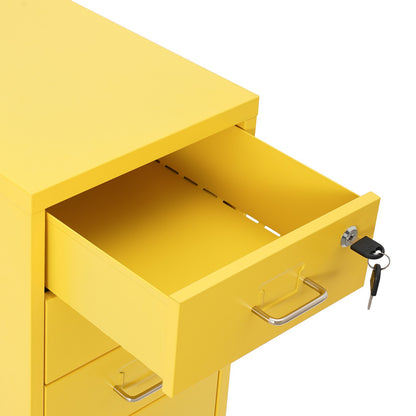 Gaveteiro de Metal com Rodas e Fechadura | Armário para Documentos com 6 Gavetas para Escritório em Casa, com Rodas | Branco-sujo/Verde/Amarelo