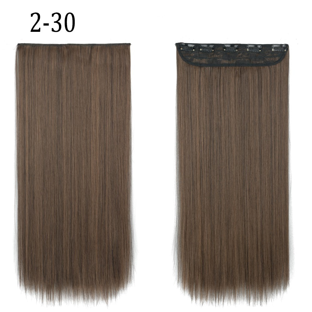Apliques de Cabelo Sintético Liso Comprido de 5 Clipes 22'' Fibra de Alta Resistência ao Calor Preto Castanho Loiro