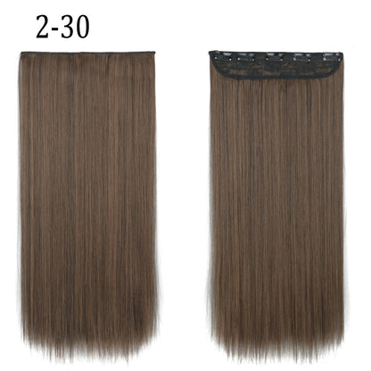 Apliques de Cabelo Sintético Liso Comprido de 5 Clipes 22'' Fibra de Alta Resistência ao Calor Preto Castanho Loiro