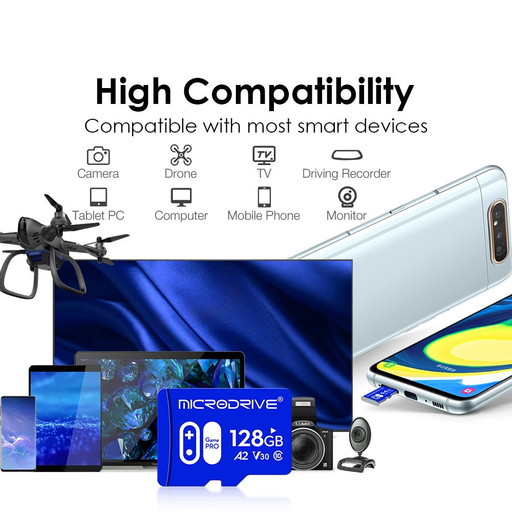 Cartão de Memória de Alta Velocidade V30 U3 32GB 64GB 256GB Flash UHS-3 Cartão Micro Mini SD Para Câmera HD 4K / TV / Nintendo Switch / Gopro UAV