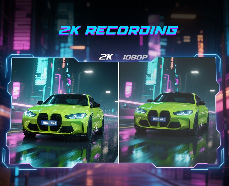 Dash Cam KAWA MINI ORB Tiny Video Recorder 2K Car DVR,Voice Control Car Camera,360° Rotate,180° Video Flip AUTO Dash Camera