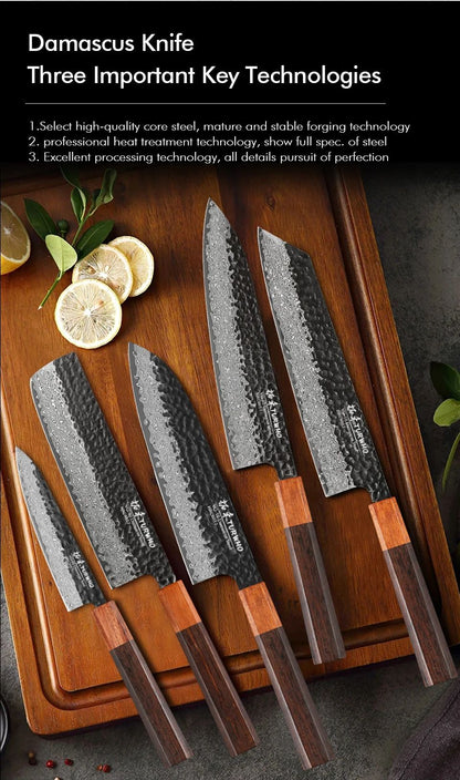 TURWHO 1-5PCS Kitchen Knives Set Hand Forged Damascus Steel Japanese Handmade Chef Knife Cleaver Santoku Utility Cooking Tools