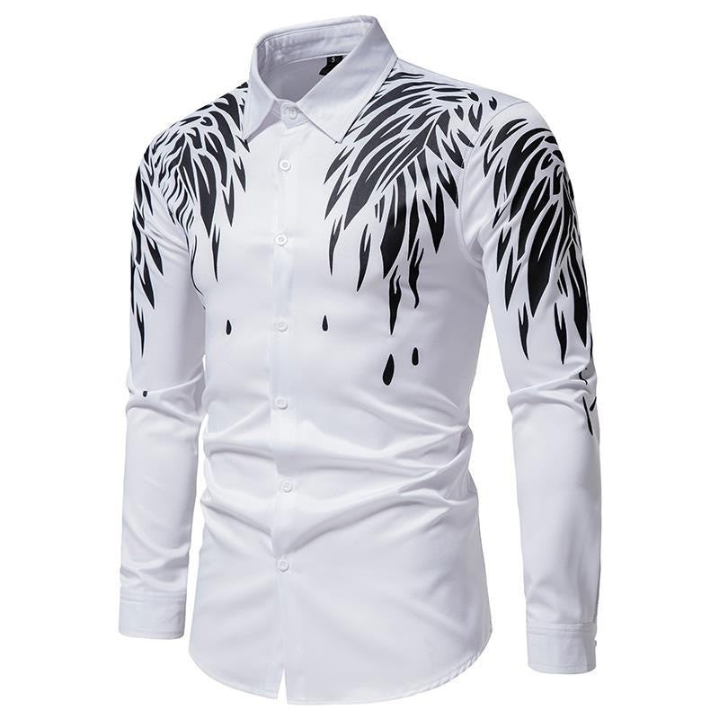 Dragon Embroidered Long Sleeve Shirt Autumn and Winter Single Breasted Slim Fit Button Retro Social Dress Shirt Street Wear