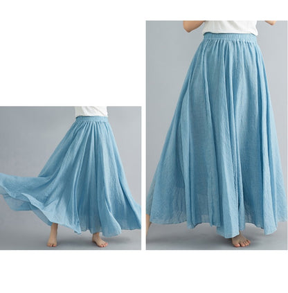 Fashion Solid Cotton Linen Women Skirts Maxi Elegant Harajuku Saia Casual Loose Long Skirt Ladies Clothes Faldas Ropa Mujer
