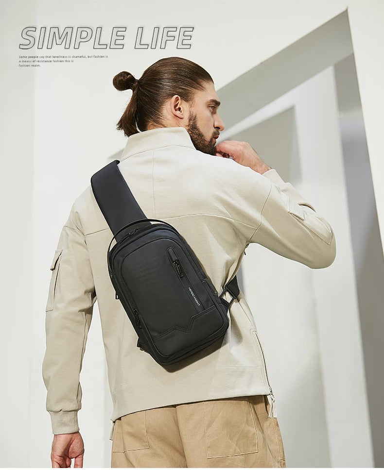 HK Waterproof Men's Shoulder Bag Lightweight Crossbody Bag Oxford Casual Satchel with USB Port Commute Business Chest Bag Male