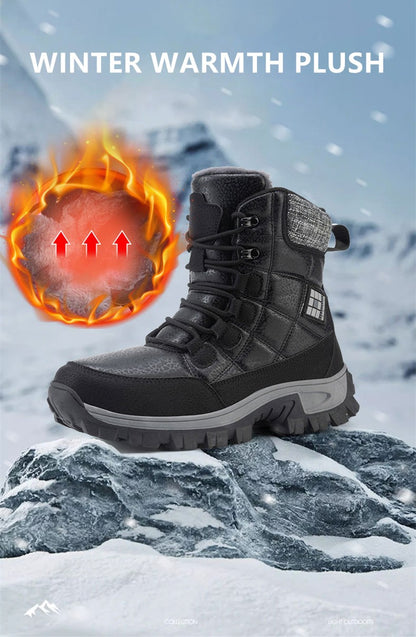 New Warm Plush Men's Snow Boots Lace Up High Top Men's Boots Waterproof Winter Ankle Boots Outdoor Anti-Slip Men Hiking Boots