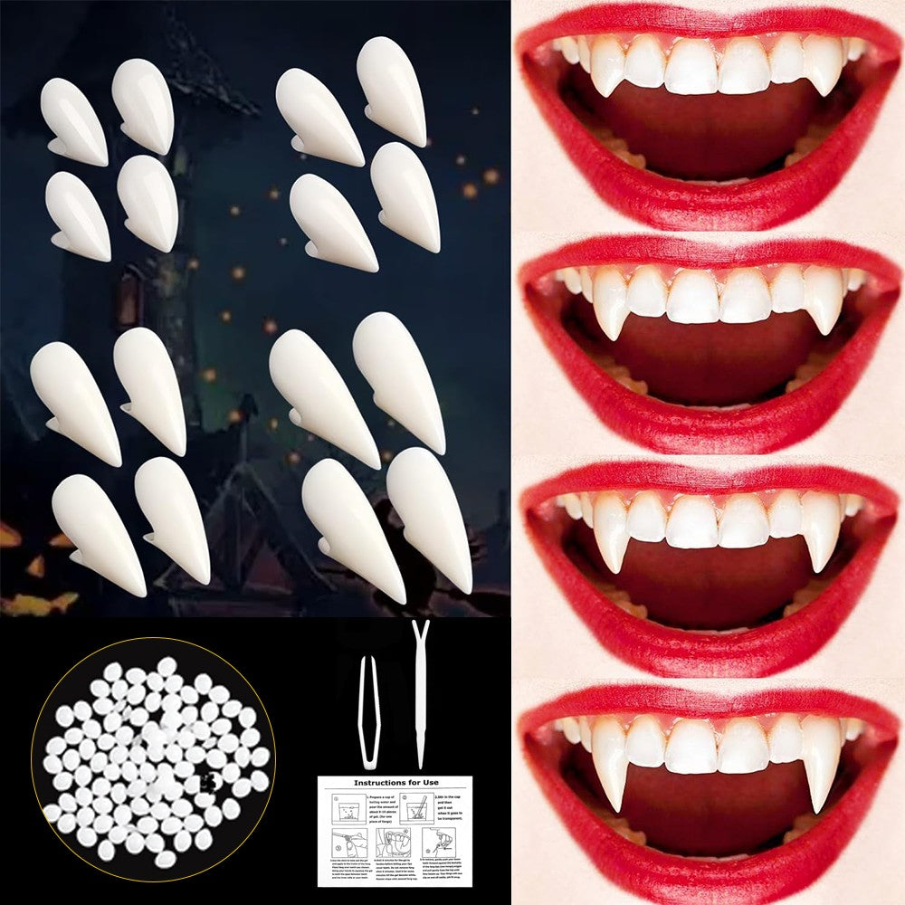 4 Pairs Vampire Teeth for Cosplay Fangs Dentures Props Halloween Costume Props Solid Glue Denture Adhesive Halloween