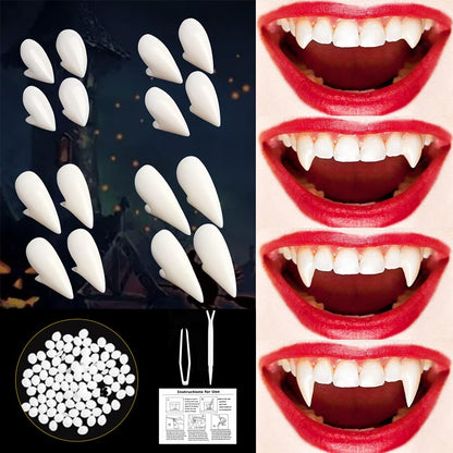 4 Pairs Vampire Teeth for Cosplay Fangs Dentures Props Halloween Costume Props Solid Glue Denture Adhesive Halloween