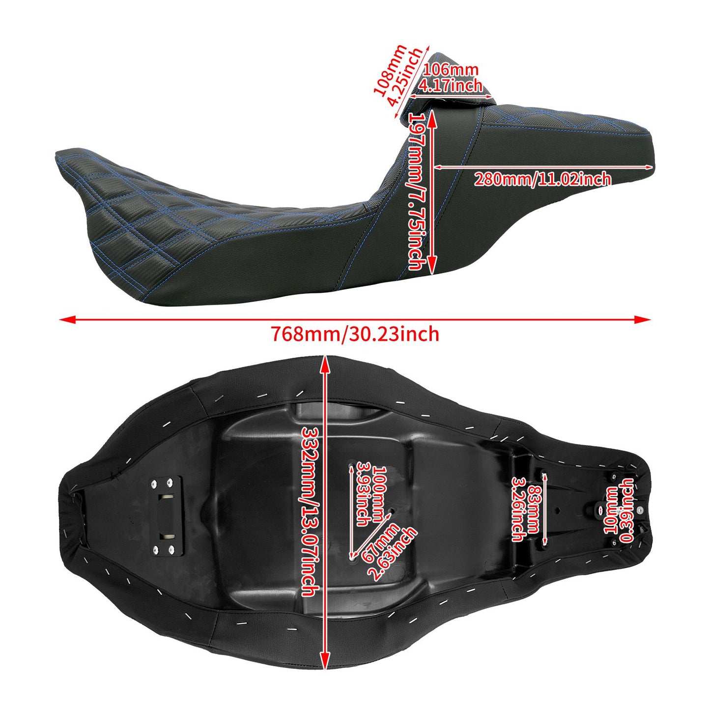 Almofada de Assento Duplo Dianteiro para Piloto Traseiro para Passageiro de Moto com Encosto para Harley Touring Road King FLTRX FLHTK Ultra 09-2023